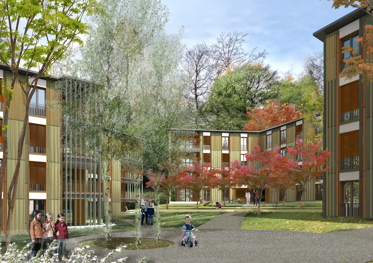 Visualization of the new Bramen housing development in Kloten from Baugenossenschaft Schönheim